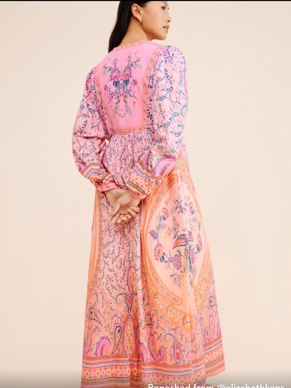 FARM Rio Pink and Orange Floral Paisley Maxi Dress